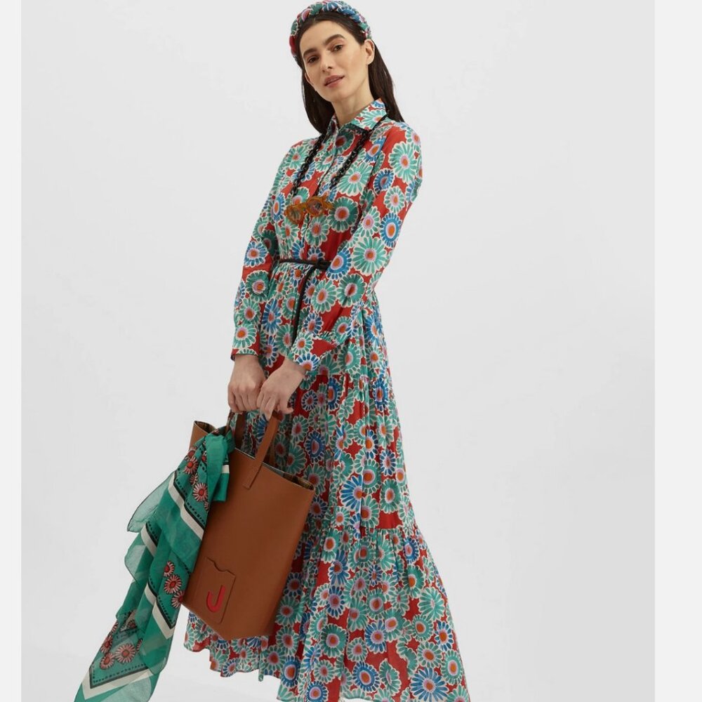 La DoubleJ Long Sleeve Bellini Dress in Crazy Daisy Maxi Boho Size Medium